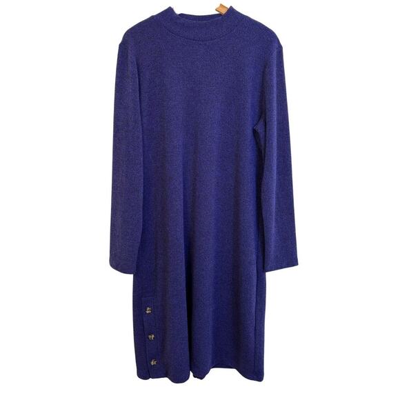 Banana Republic Sweater Shift Dress Size XL Mock neck Button Side Blue Relaxed - Picture 1 of 11